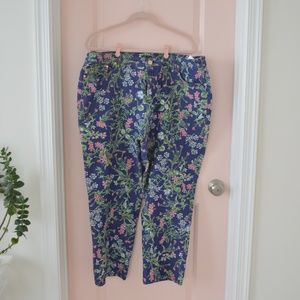 Worn Once! Blue Pink Green Floral Jeans